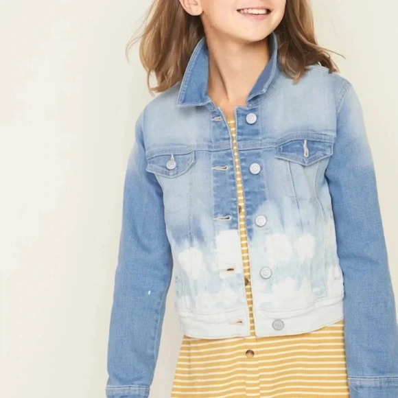 Old Navy Other - Old Navy Girls Large 10/12 Ombre Jean Jacket Dip Dye Blue White